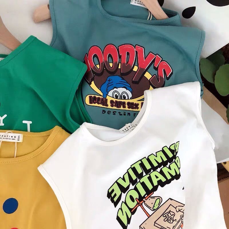 Áo Ba Lỗ Cho Bé Trai Và Bé Gái Hình Mặt Cười 100% Cotton Ken Store