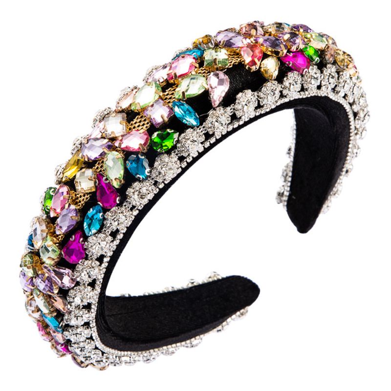 Flgo Băng Đô Nhung Bản Rộng Đính Đá Hình Giọt Nước Phong Cách Baroque