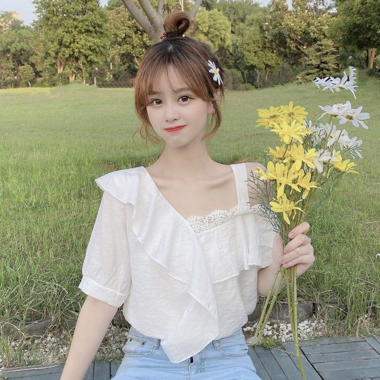 Áo Voan Trễ Vai Tay Ngắn Thời Trang Dành Cho Nữ