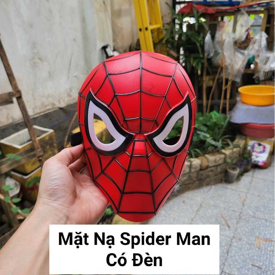 Phụ kiện Người Nhện Spider man gồm Mặt nạ áo chàng kiếm khiên có đèn nhạc hoá trang , mặt nạ siêu anh hùng cosplay