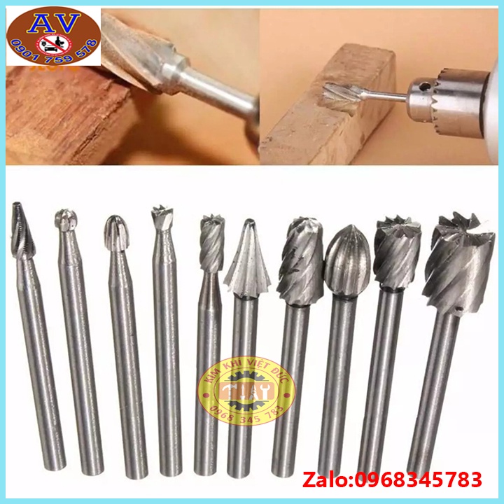 Bộ 10 mũi khắc, mài, làm lũa HSS cao cấp