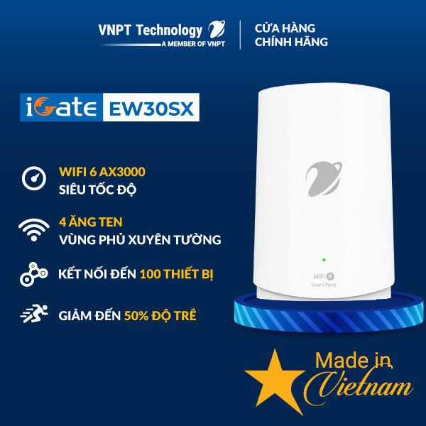 Hệ thống WiFi Mesh 6 VNPT Technology iGate EW30SX  chuẩn AX 3000Mbps siêu tốc độ cho gia đình