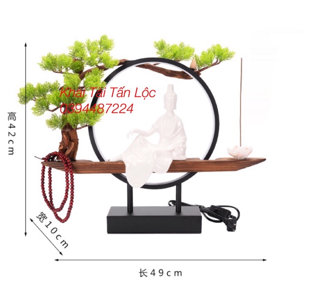 Bộ kệ gỗ đặt tượng trang trí có đèn Led và thác khói kèm phụ kiện 6 món