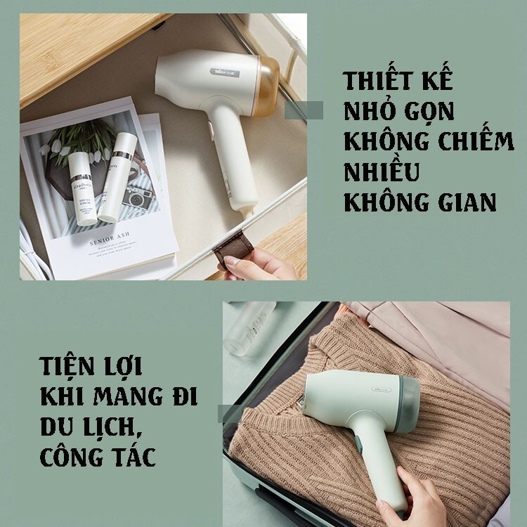 Bàn là, bàn ủi hơi nước cầm tay mini chính hãng Bear GTJ-B10S1 công suất 1000W bảo hành 18 tháng màu trắng-xanh