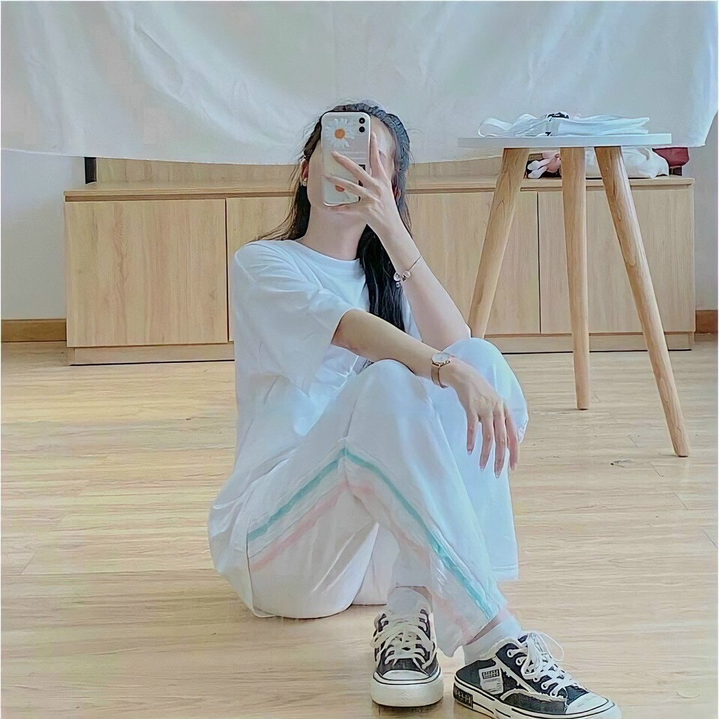 Quần dài ống rộng sọc cầu vồng thể thao nam nữ unisex chất cotton mát mịn | BigBuy360 - bigbuy360.vn