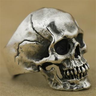 Nhẫn thép titan màu bạc hình đầu lâu phong cách Gothic cổ điển cho nam