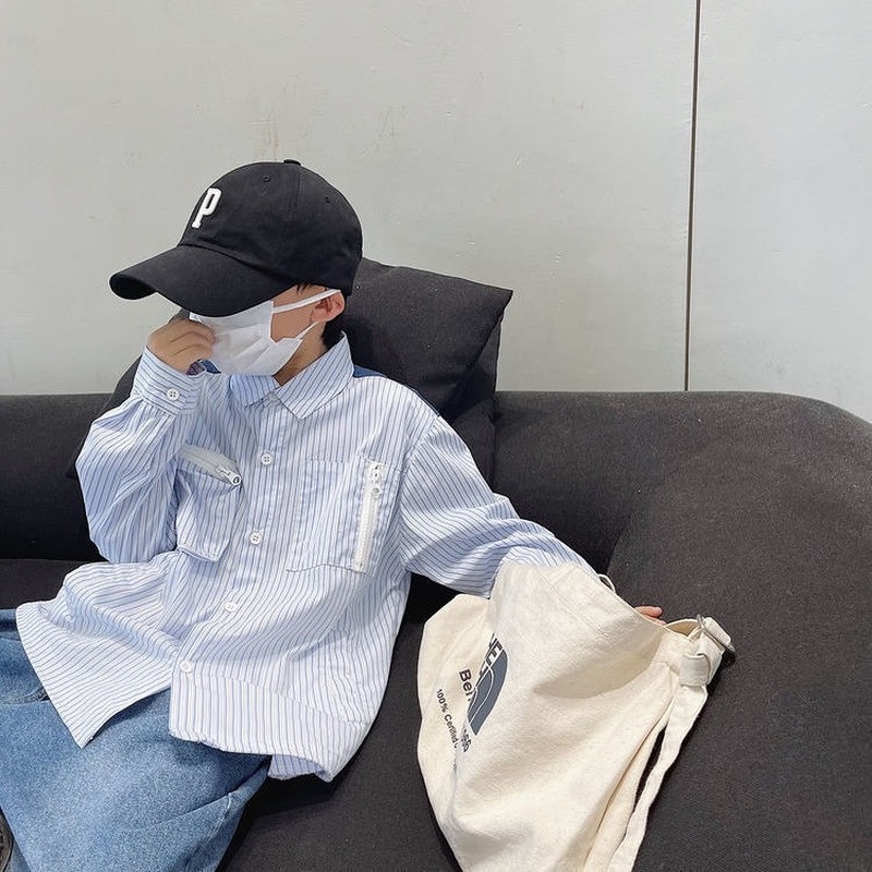 Áo Sơ Mi Cotton Dài Tay Kẻ Sọc Thời Trang Xuân Thu Hàn Quốc Mới Cho Bé Trai