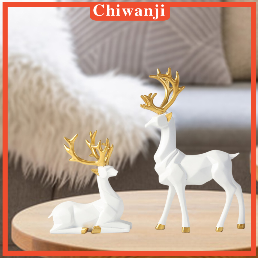 Set 2 Tượng Hươu Đứng/Ngồi Trang Trí Nội Thất Sang Trọng