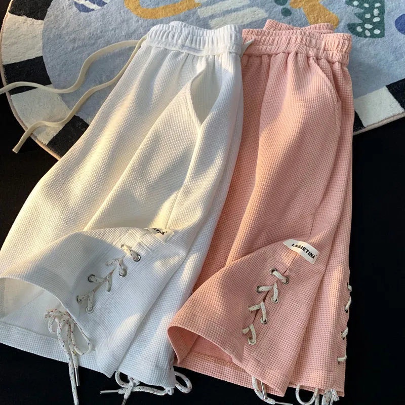 Quần Short Thể Thao Ống Rộng Lưng Cao Buộc Dây Thời Trang Mùa Hè Cho Nữ