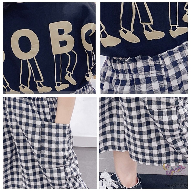 Set Áo Thun Tay Ngắn &amp; Quần Short Caro Cho Bé Gái