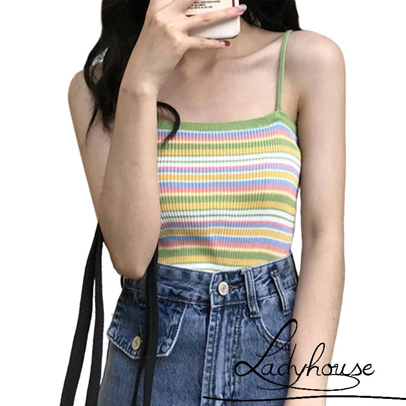 Áo Hai Dây Dệt Kim Họa Tiết Kẻ Sọc Thời Trang Mùa Hè Cho Nữ