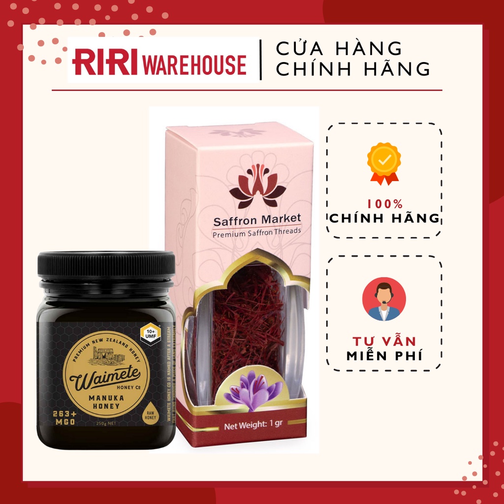 Combo Mật Ong Manuka Waimete MGO 263+ và Saffron Market Nghê Tây 2gr