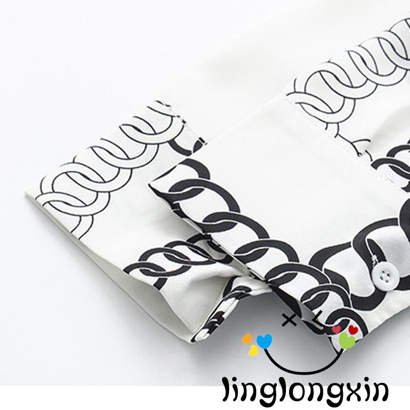 Áo Sơ Mi Nữ Dài Tay Họa Tiết Dây Xích Thời Trang
