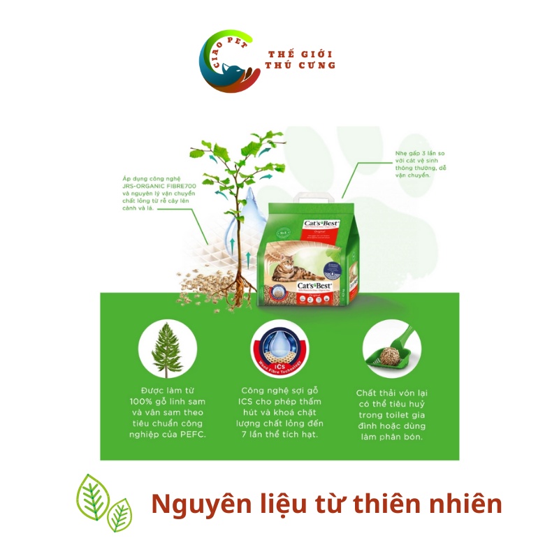 Cát gỗ vệ sinh hữu cơ Cat's Best Original |   | Siêu thấm hút, khử mùi | Xả được trong toilet