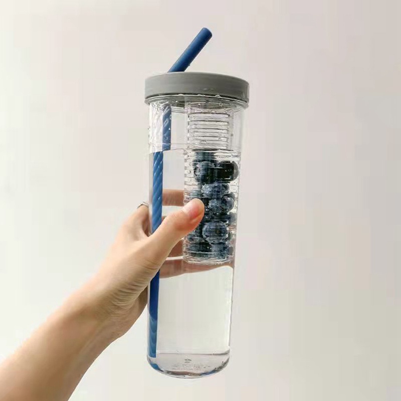 Bình Đựng Nước Chanh Bằng Nhựa Có Nắp Lọc Và Ống Hút Cho Sinh Viên Ngoài Trời Kính