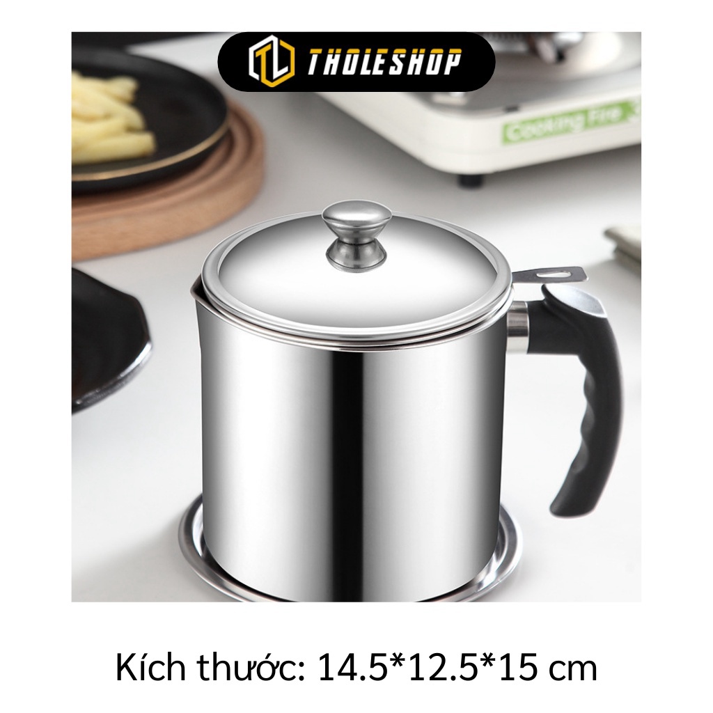 Ca lọc cặn dầu bằng thép XẢ TỒN Bình Lọc Dầu 304 Bằng Thép Không Gỉ 14.5x12.5x15cm 9582 Dụng cụ nhà bếp