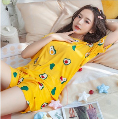 Bộ đồ ngủ pijama cọc tay mặc ở nhà thoái mái họa tiết xinh tươi