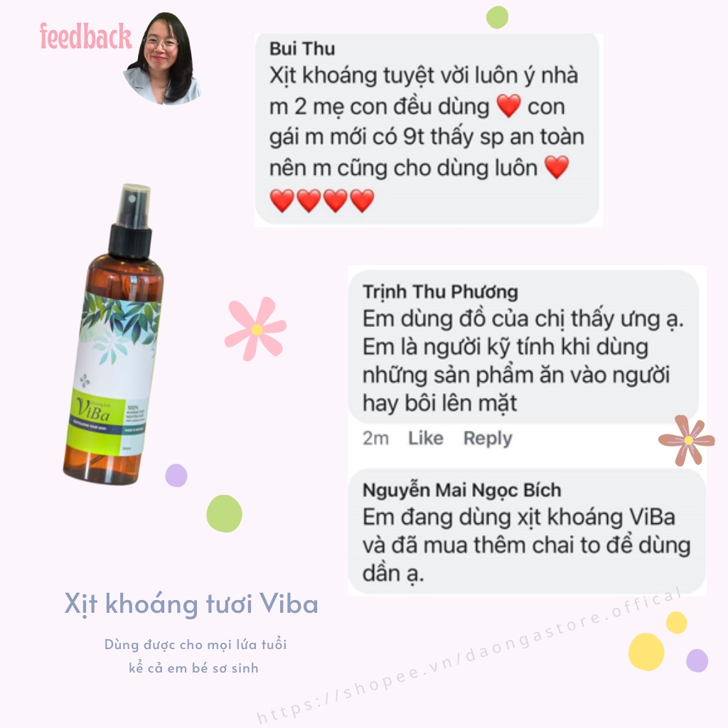 Xịt khoáng tươi Viba 250ml - Dưỡng da cấp ẩm, cân bằng PH, phục hồi tổn thương da