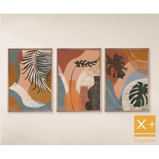set 3 tranh cái lá trừu tượng, tranh treo tường, tranh để bàn , tranh canvas, có đinh và móc tặng kèm