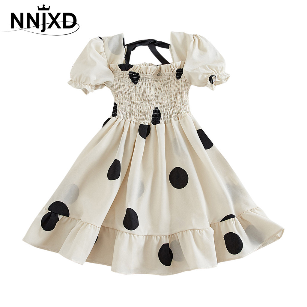 NNJXD Girls Polkadot Princess Dress Summer Children Birthday Party Korean Style Flared Sleeve Clothes