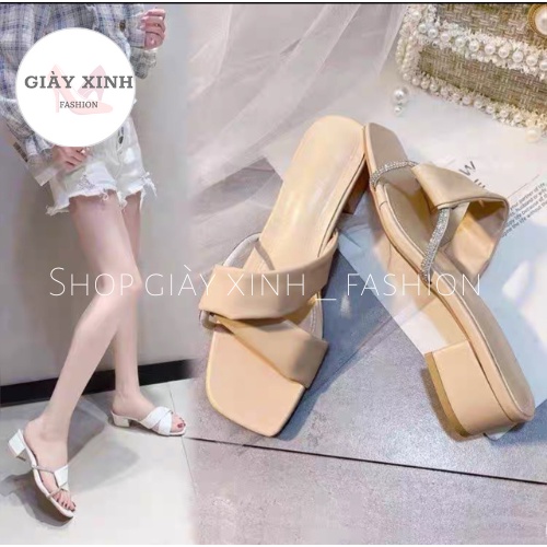 Dép cao gót quai đán thắt cute , Sandal cao gót vuông  phân Mã H333