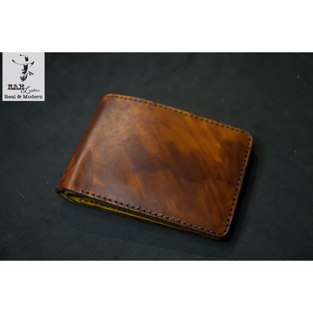 Ví Nam Da Bò Thuộc Thảo Mộc Vegtan Italia Nâu Sáng – Dáng Ngang Trơn - Ram Leather