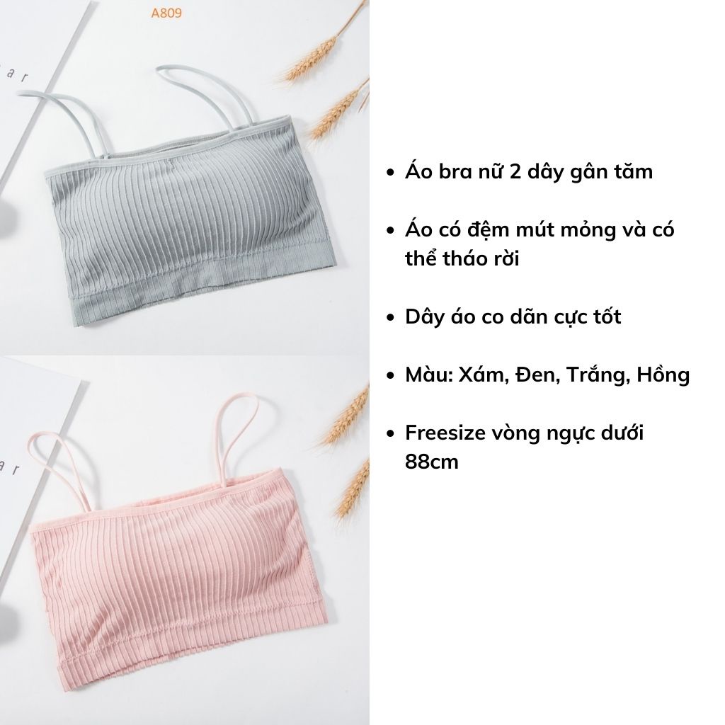 Áo bra nữ đẹp 2 dây gân tăm, áo lót không gọng có viền bo ôm ngực JOCOSI B809