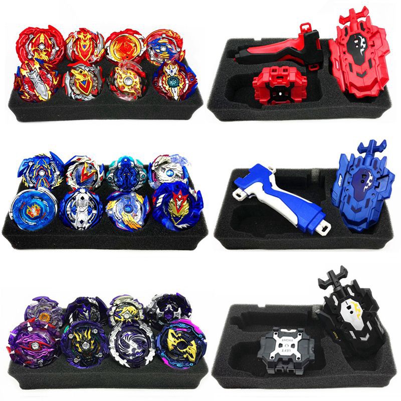 Bộ 8 món đồ chơi con quay Beyblade Burst Flame với hộp đựng và bộ phóng cho trẻ em