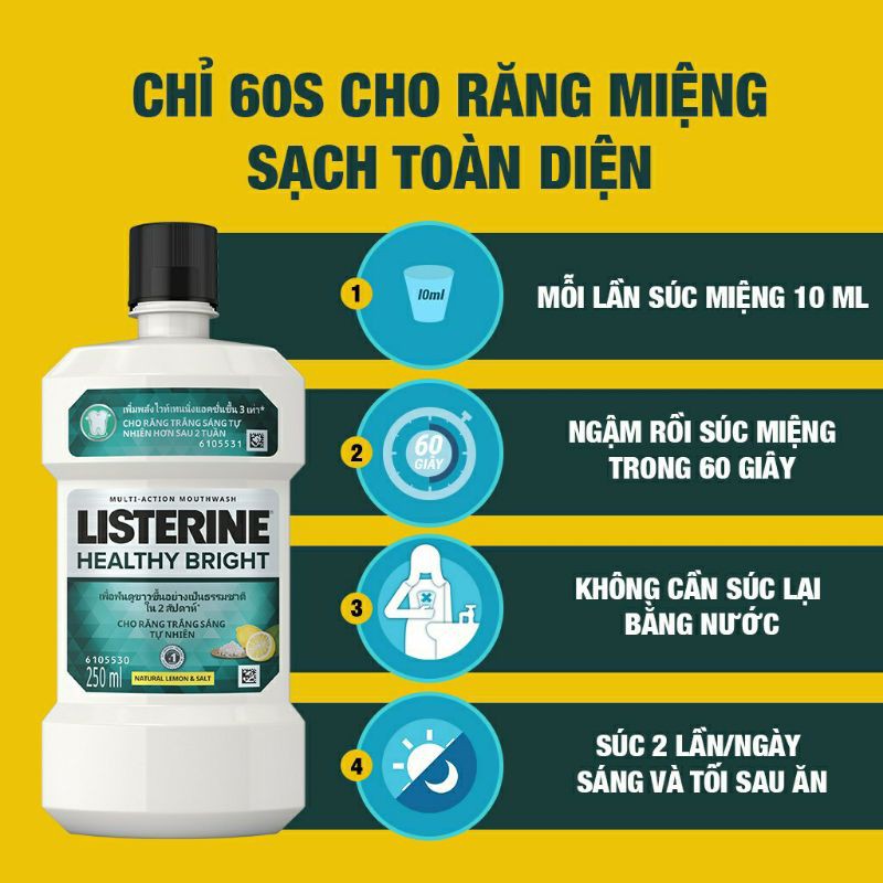 Listerine Healthy bright 250ml giúp răng trắng sáng