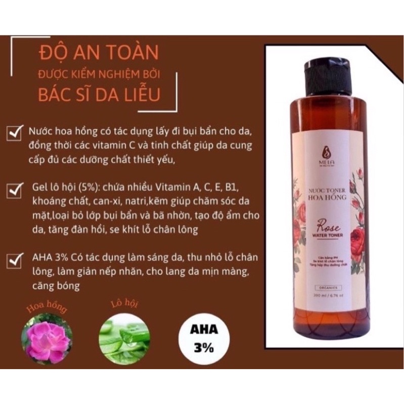 Toner Hoa Hồng Mela cân bằng độ PH, se khít lỗ chân lông, cấp ẩm mềm mịn da( bảo vệ da)