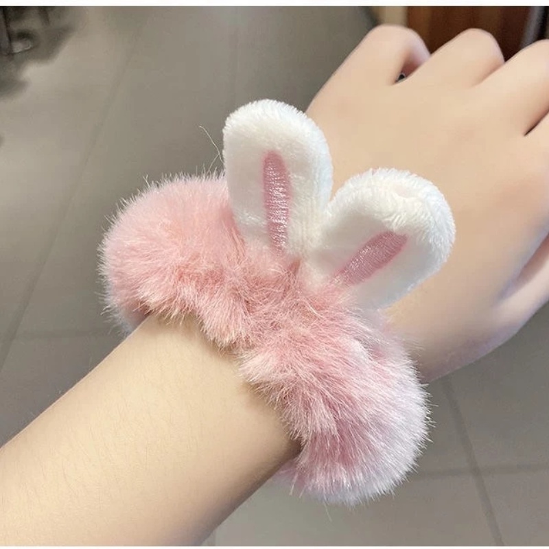 Chun buộc tóc hình tai thỏ xinh xắn, dây buộc tóc lông dễ thương phong cách hàn quốc