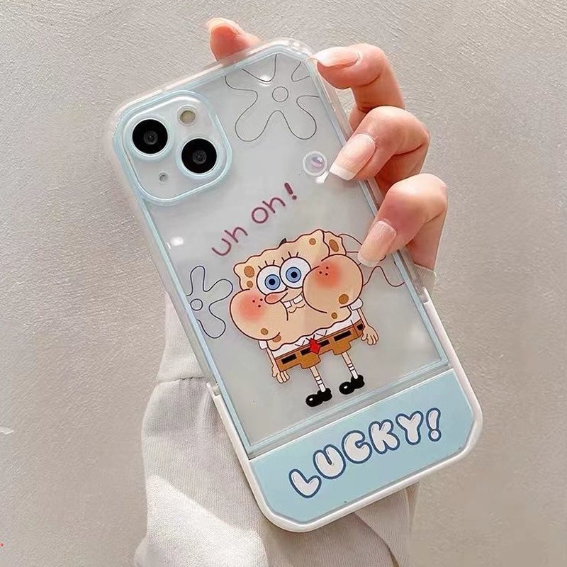 Ốp Điện Thoại Mềm Trong Suốt Kèm Giá Đỡ Họa Tiết Hoạt Hình Cho Iphone11 12 13 Pro MAX X XS MAX XR 6 7 8 Plus