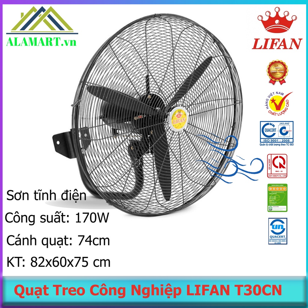 Quạt treo công nghiệp LIFAN T-30CN 170W sử dụng nhà xưởng quán ăn cà phê