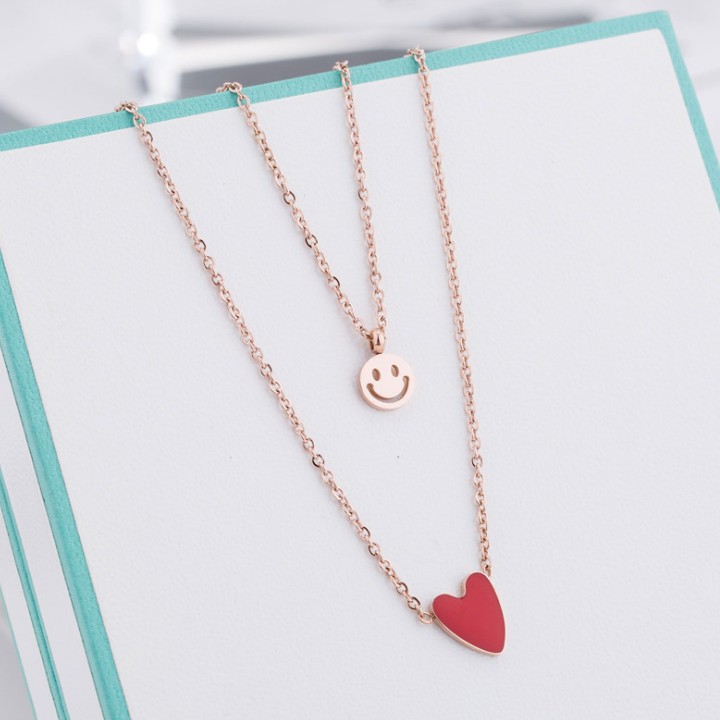 Dây Chuyền 2 Tầng Tim Đỏ Titan Không Đen TT 1755