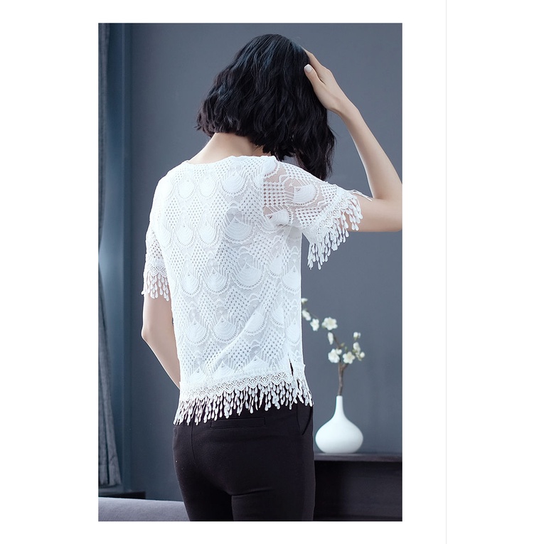 Áo Thun Tay Ngắn Phối Ren Cỡ Lớn Thời Trang Mùa Hè Cho Nữ