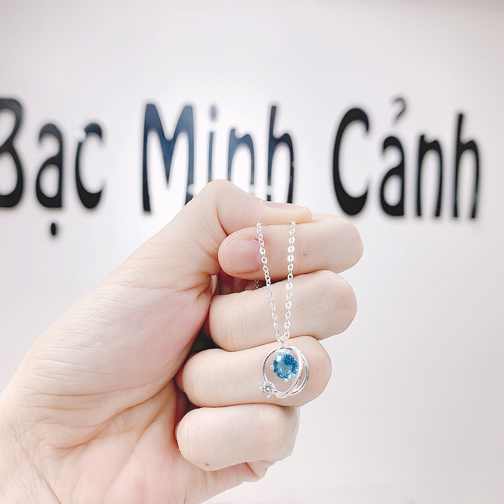 Dây Chuyền Bạc Hình Quả Cầu Đính Đá Xanh - Minh Canh Jewelry