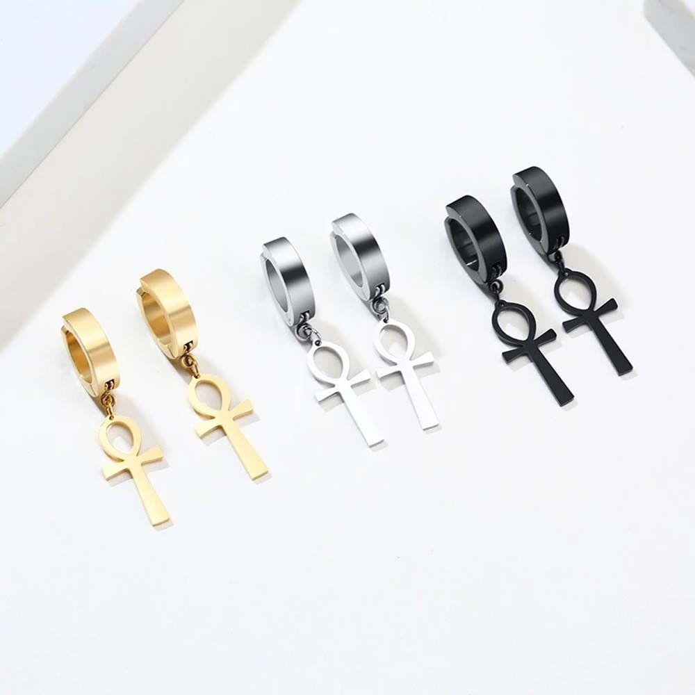 Bông Tai Hình Thánh Giá Bằng Thép Titan Phối Tua Rua Thời Trang Cho Nam