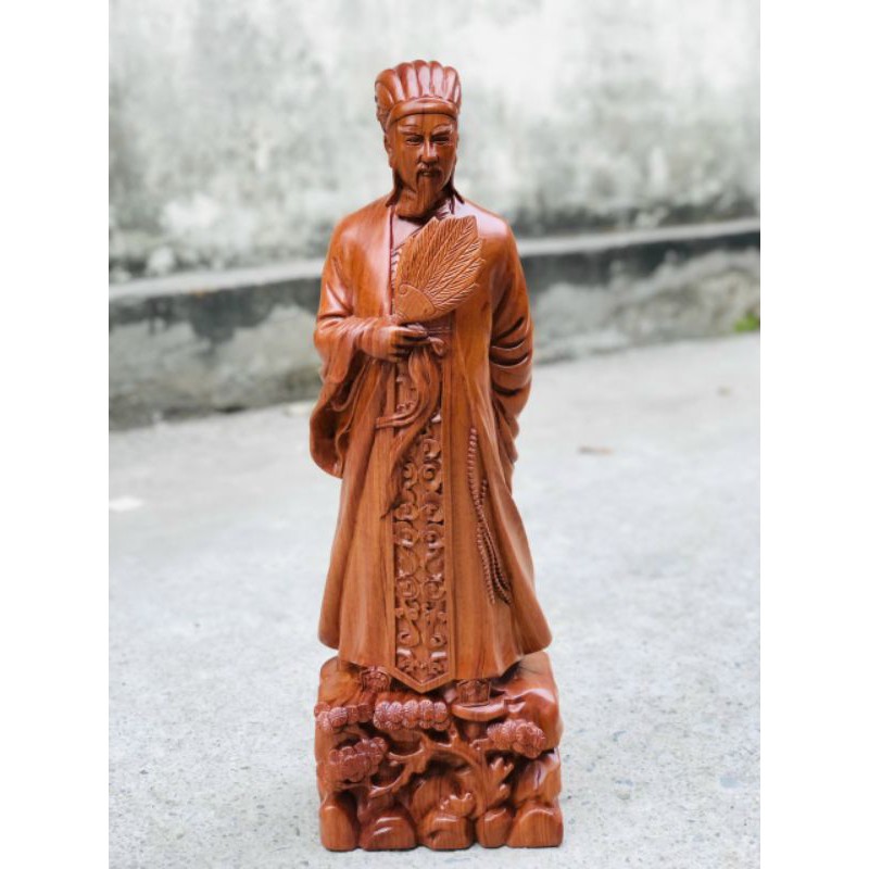 Tượng Khổng Minh gỗ Hương cao 50cm - Tượng gỗ Gia Cát Lượng phong thủy