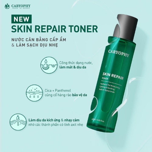 Nước Hoa Hồng Cấp Nước, Làm Dịu, Dưỡng Sáng Da Caryophy Skin Repair, Glass Toner 120ml