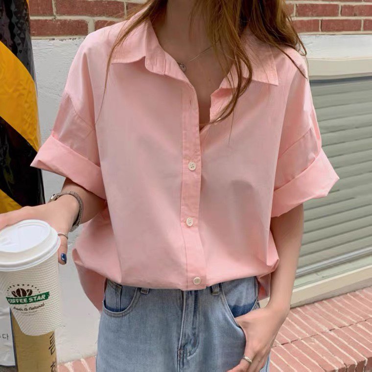 Áo sơmi tay ngắn màu pastel nhẹ nhàng thanh lịch phong cách hàn quốc dành cho nữ