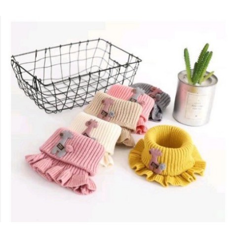 Khăn len quàng cổ đính thú mẫu mới cho bé, Khăn len ống nhúm bèo siêu cute cho bé gái