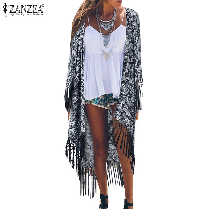 Zanzea Áo Khoác cardigan Nữ Tay Lửng Họa Tiết Hoa Phong Cách Retro