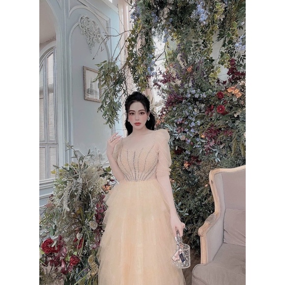 Đầm dự tiệc công chúa tầng cao cấp kết 1000 hạt cườm Milisa