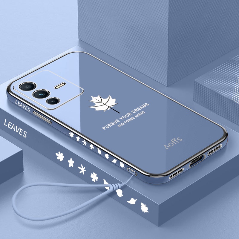 Ốp Điện Thoại Khung Vuông Mềm Chống Sốc Họa Tiết Lá Phong Sang Trọng Cho Vivo V23 V23E V23 Pro V21 V20 SE V20 V15 V9 V7 Plus