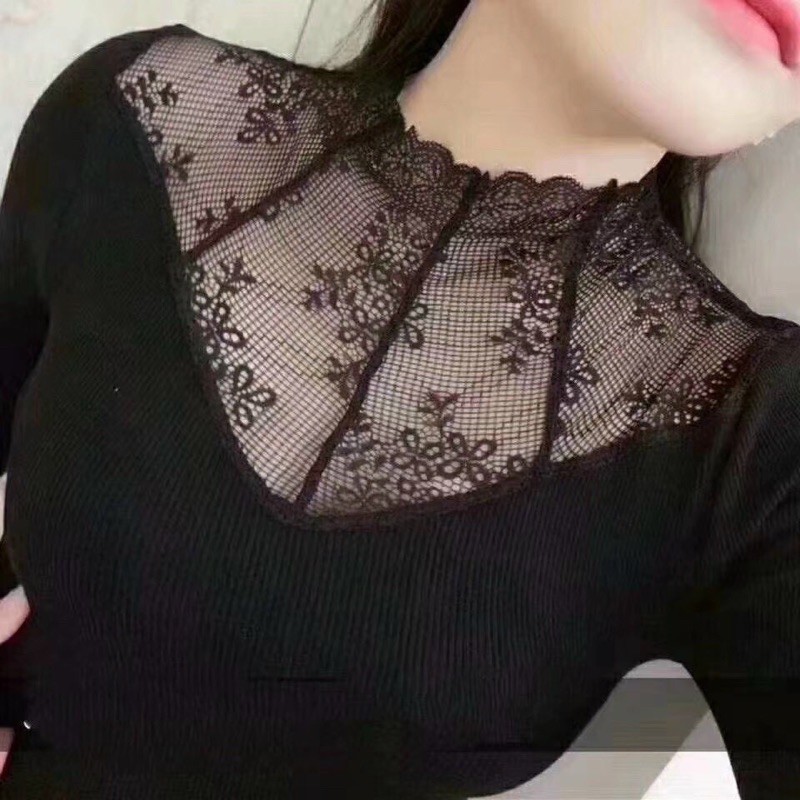 Áo len lót lông giữ nhiệt phối ren tay và cổ cực xinh
