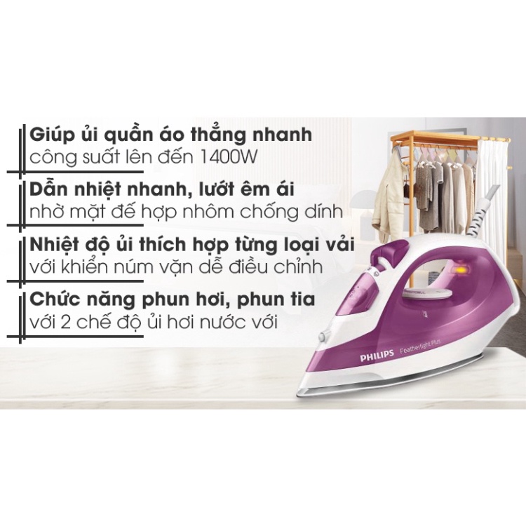 Bàn Ủi Hơi Nước Philips GC1426/39 (1400W - Tím Than) - Bảo Hành Chính Hãng 2 Năm