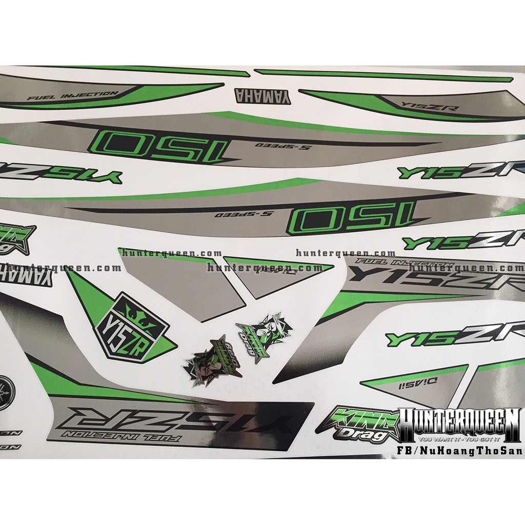 Tem Exciter 150. Tem rời CROM Y15ZR đơn giản, chỉ xanh lá, dán xe đen. Xe màu khác vui lòng inbox