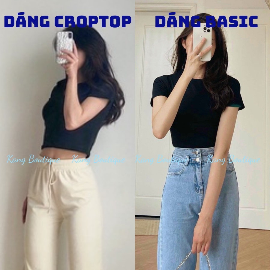 Áo thun trơn cộc tay ôm body 2 dáng áo CROPTOP thun tăm áo thun BASIC co dãn Quảng Châu loại 1 Kang Boutique AP003