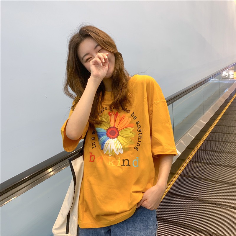 Áo Thun Hoa BeKind Áo Thun Tay Lỡ Form Rộng Unisex 38-65kg Nam Nữ Phong Cách Ullzang