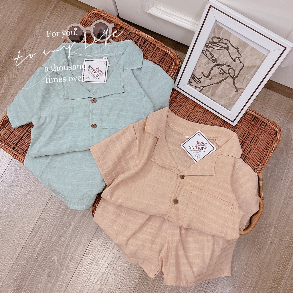 Bộ cộc tay Pijama đũi hàn cho bé trai, bé gái từ 10-20 kg